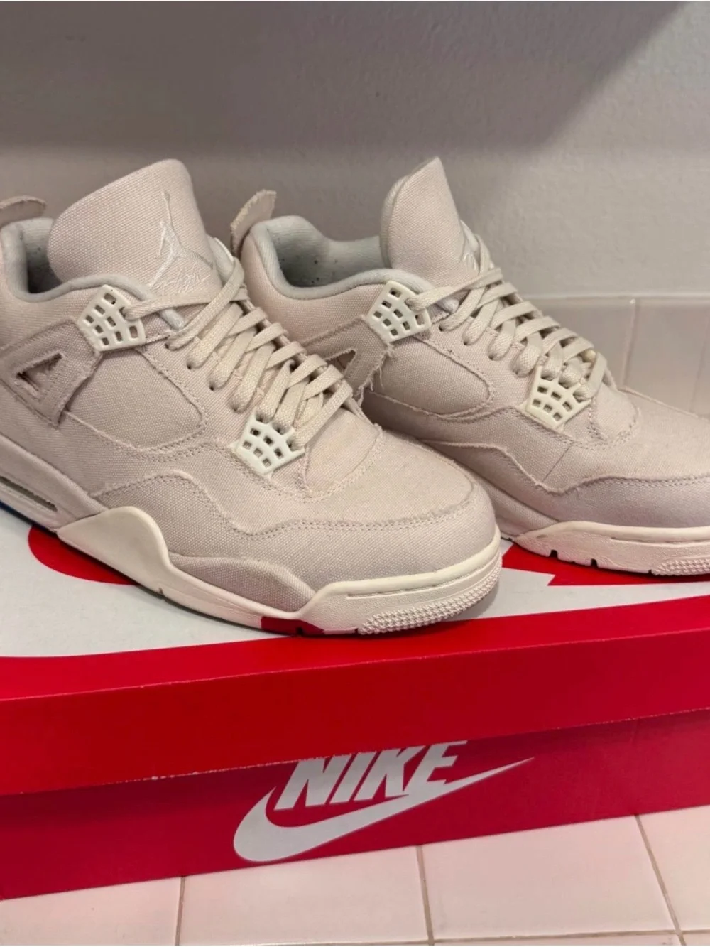 Nike Men’s Air Jordan 4 Canvas Sneakers - Beige